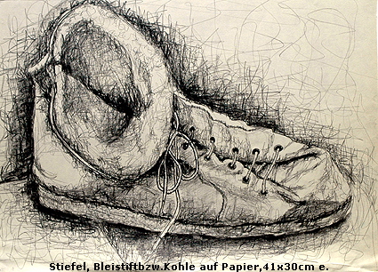 Stiefel, Bleistiftbzw.Kohle auf Papier,41x30cm e.